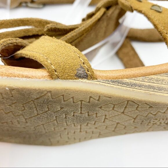 Minnetonka Merriam Suede Fringe Sandals Tan Wedge Sz 8 - Picture 8 of 13